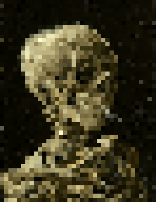 Head of a skeleton with a burning cigarette