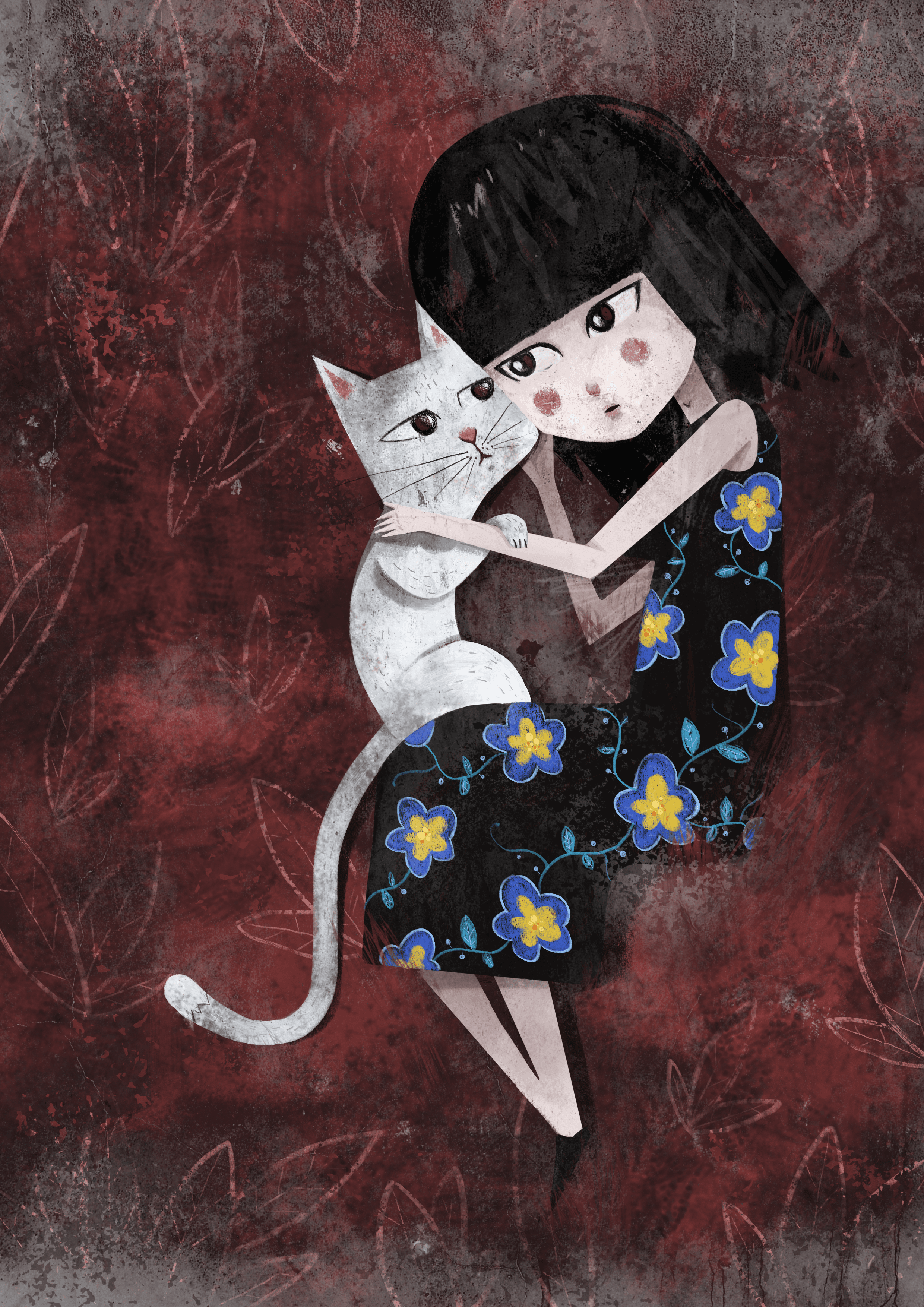 Lonely with her cat 