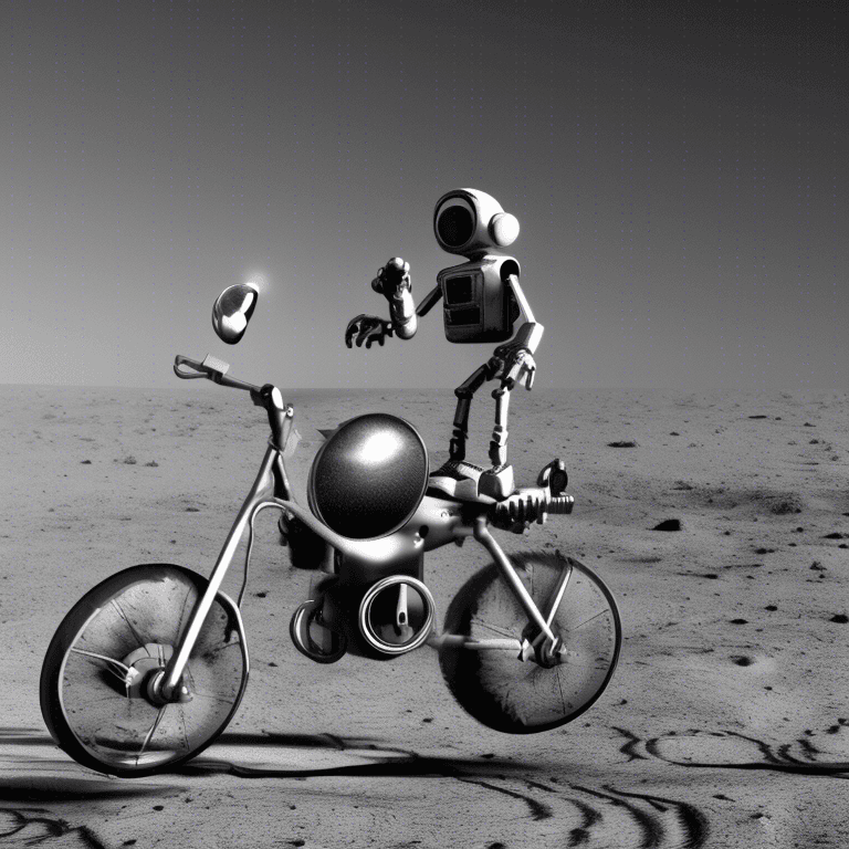 Robot monkey rides a bike on the Moon #4