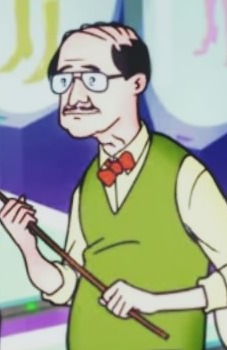 The professor  ( old man in glasses holding stick )