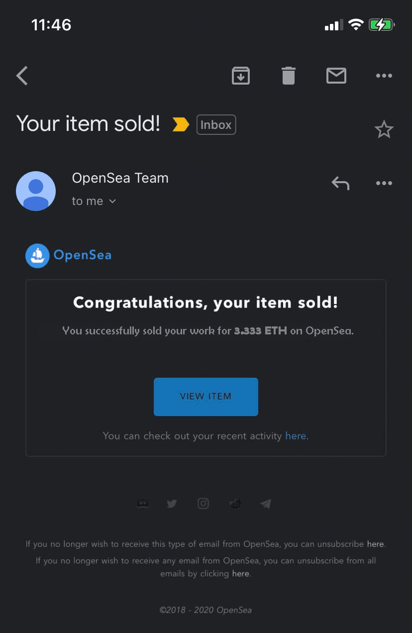 Congratulations, your item sold!