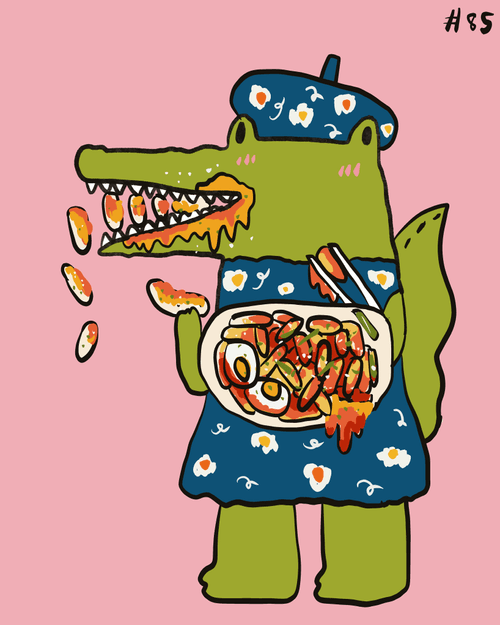 85 Croco Eat Tteokbokki with Cheese