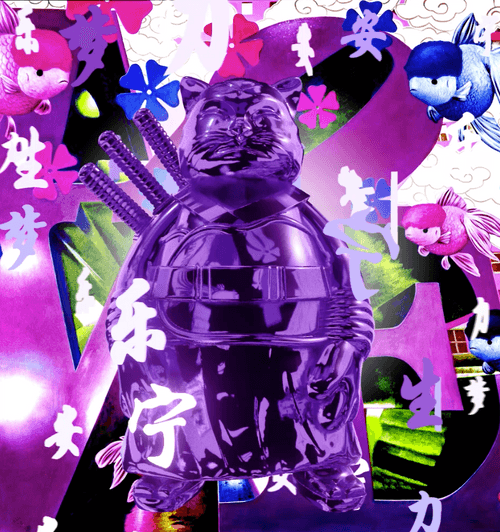 Love purple Samurai Cat by Hiro Ando 1/1