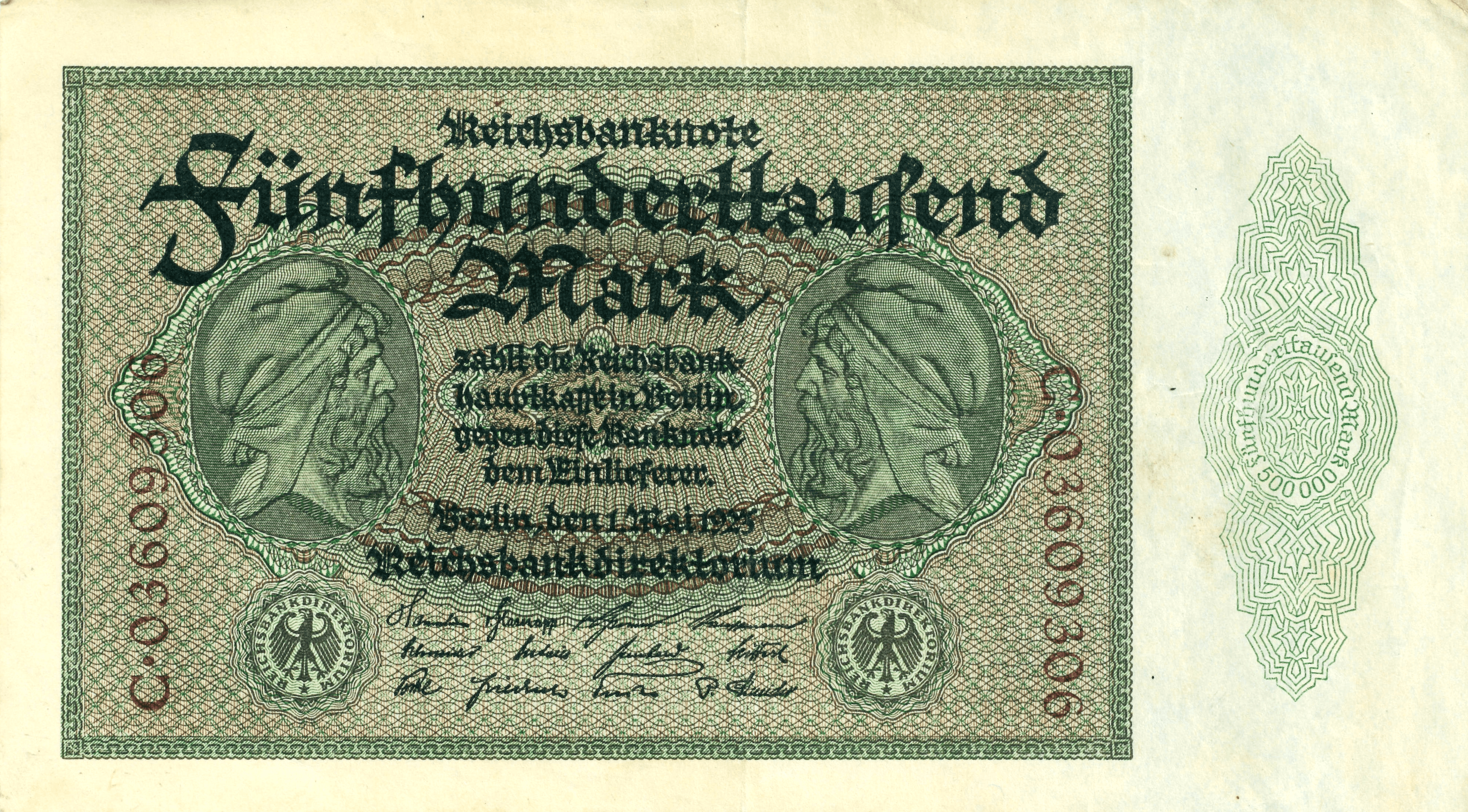 The Reichsbank 500.000 Mark Note I