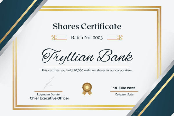 10,000 Shares In Tryllian Bank (Batch no: 0003)