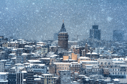 Galata Tower and snow flowers