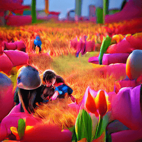 AI MASTERPIECE #1029 - CHILDREN PLAYING IN A FIELD OF TULIPS