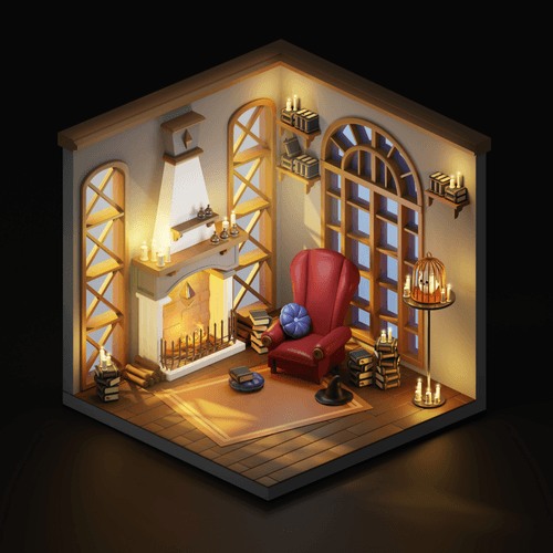 002 Isometric Room Art : Wizard's Living Room