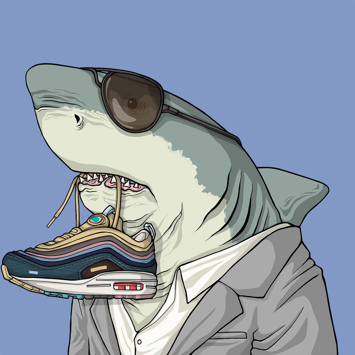 shark eating a cheeseburger logo