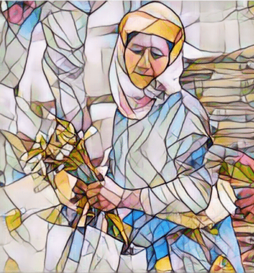 The woman with the bouquet in her hand