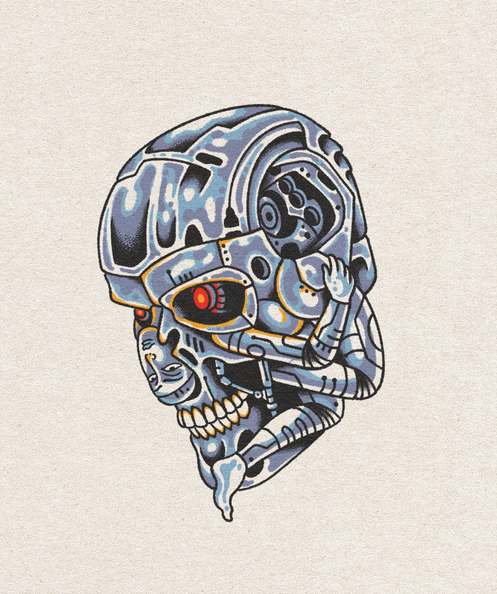 Terminator bent back girl - Tattoo flash painting | OpenSea