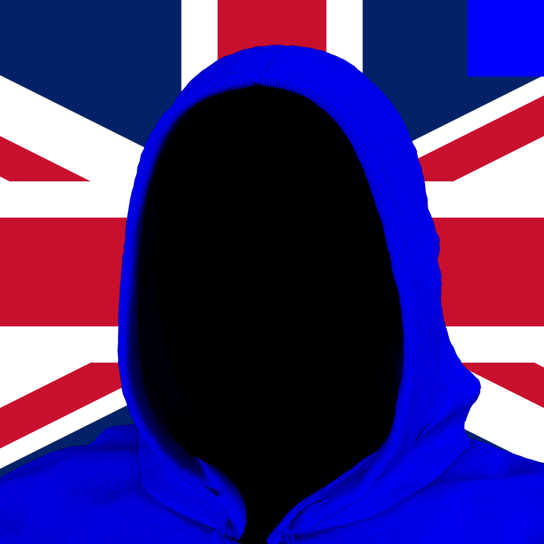 Villain #245 - The Blue Hoodie Villain on the British background with the Blue Accent