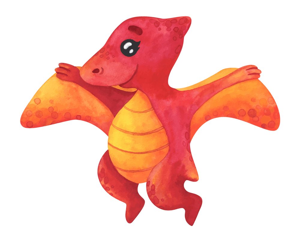 Red orange dinosaur with wings - Cute Watercolor Dinosaur | OpenSea