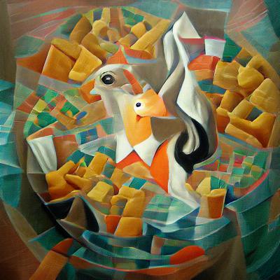 Llama swimming in an ocean of goldfish