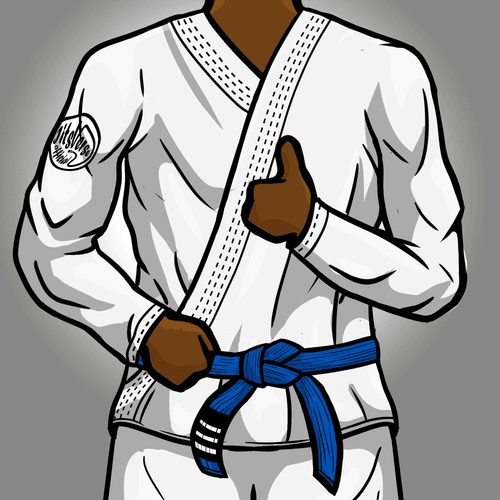 Three stripe jiu jitsu bluebelt with white kimono.