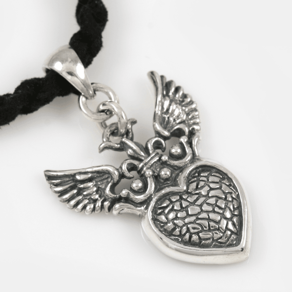 Angel Wings & Heart Charm Sterling Silver Pendant #1
