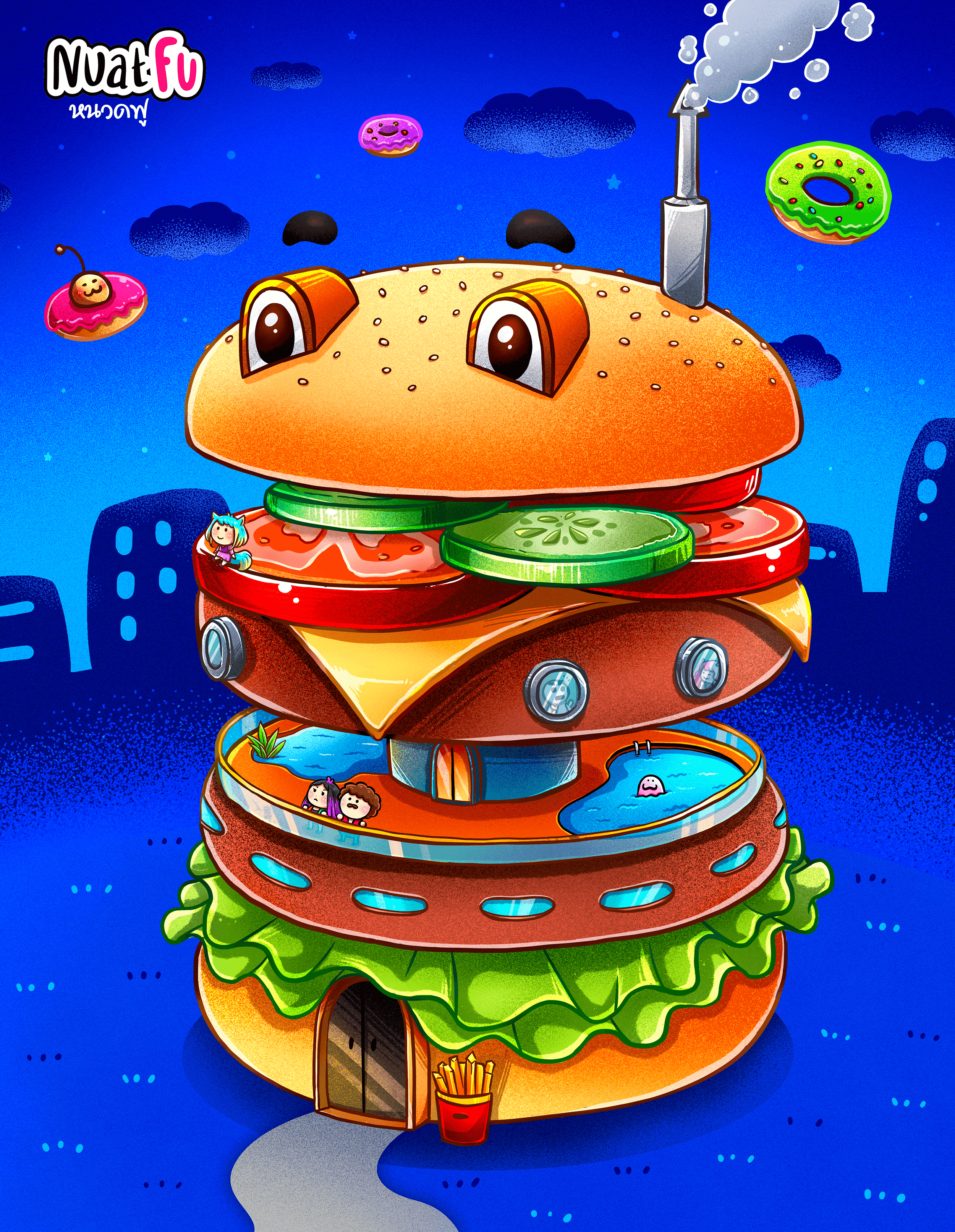 Happy Fast Food Illustration