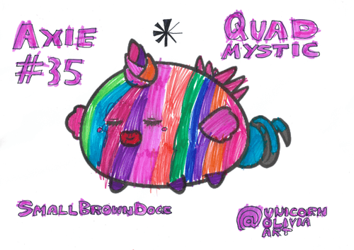 Rainbow coloured Axie #35 Quad Mystic