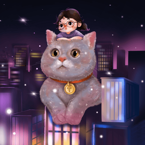 Giant Cat in Nighttown