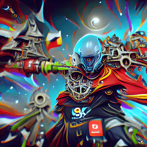 Chrome Silica Space Warlock Slayer in the Style of Max Ernst