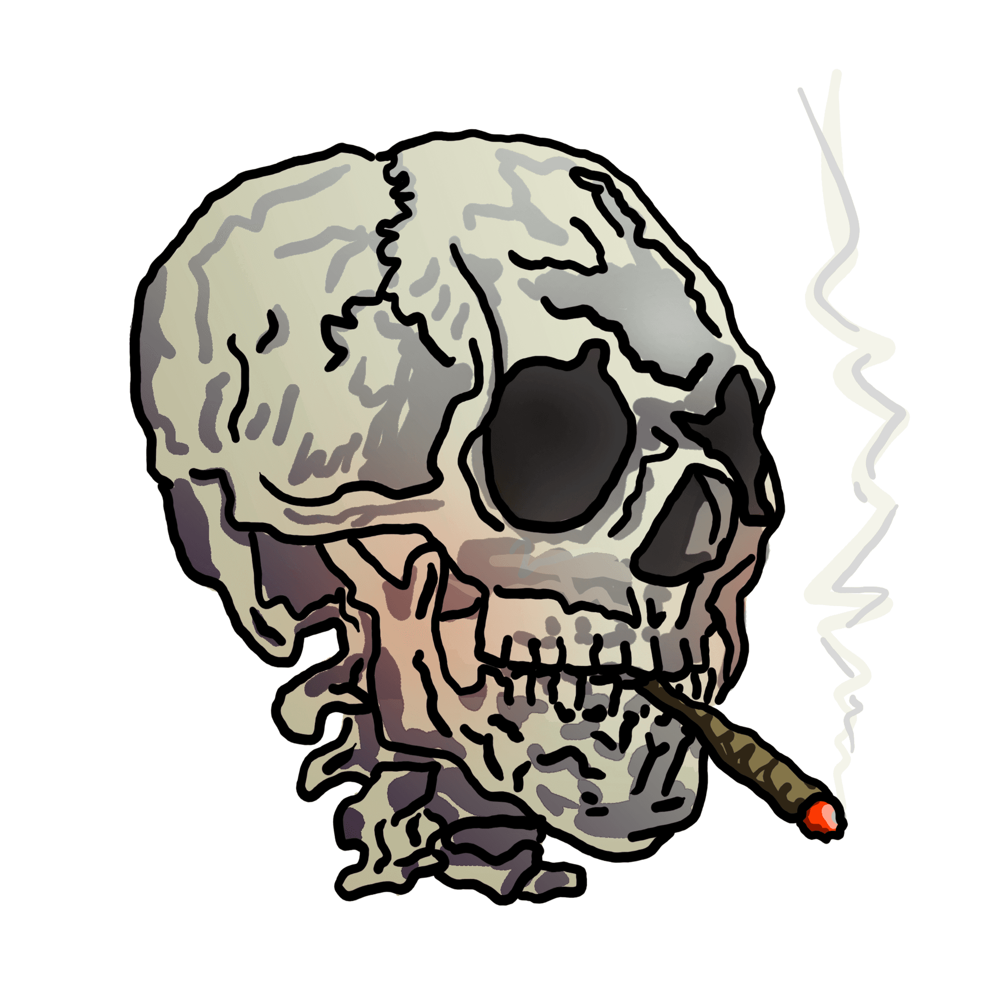 skull smoking weed drawing