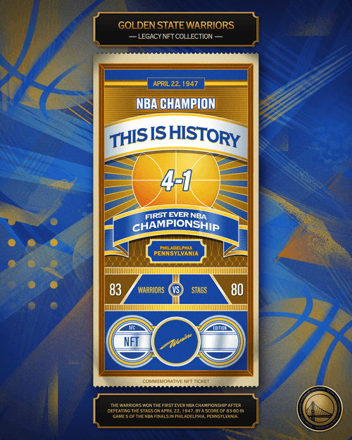 First Ever NBA Championship & Warriors Victory Ticket - 1947 (8/10) 