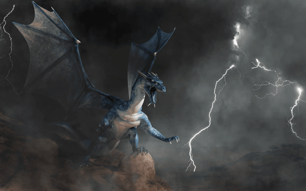 Blue Dragon and Lightning - Fantasy Dragons | OpenSea