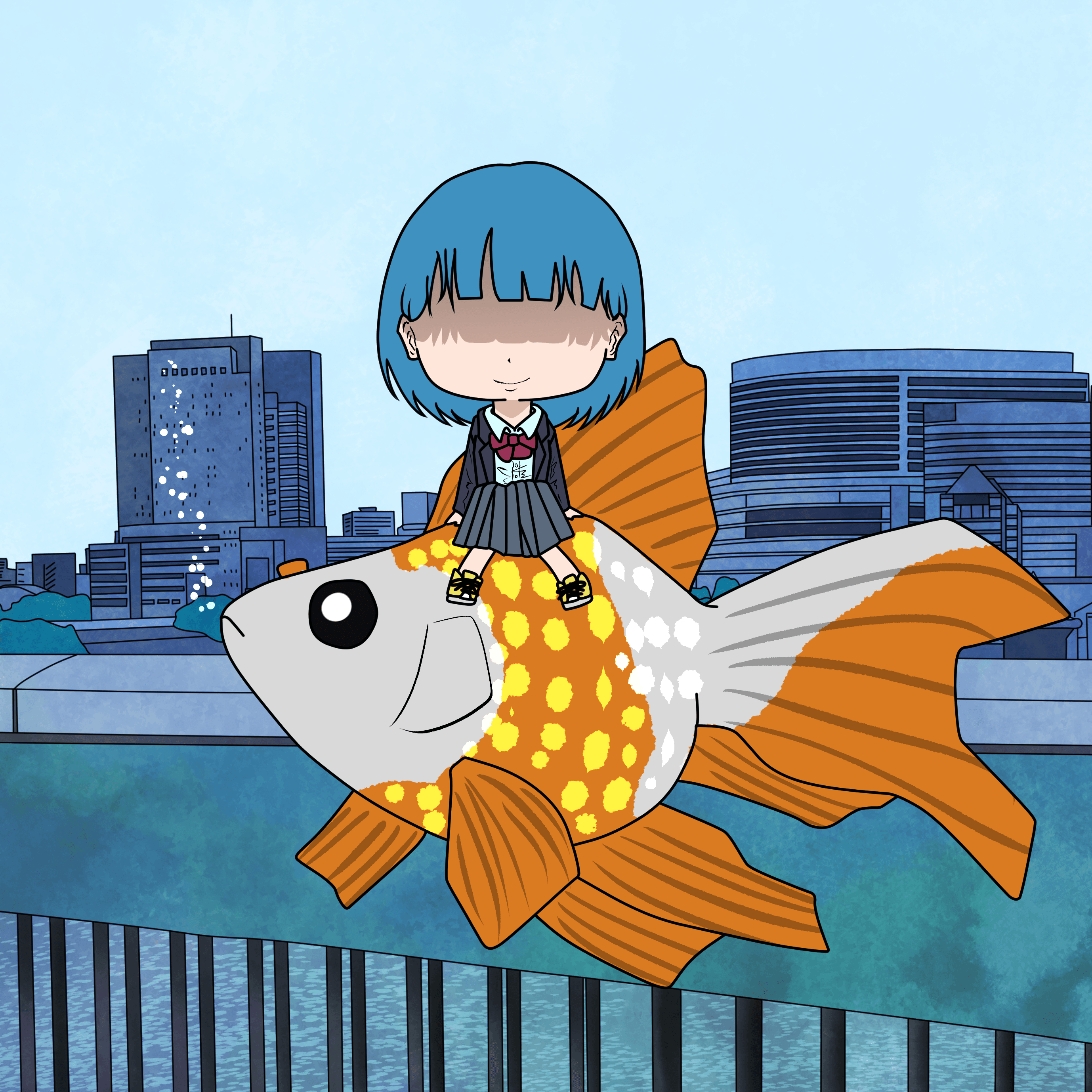 With Goldfish.  『金魚さんといっしょ。』