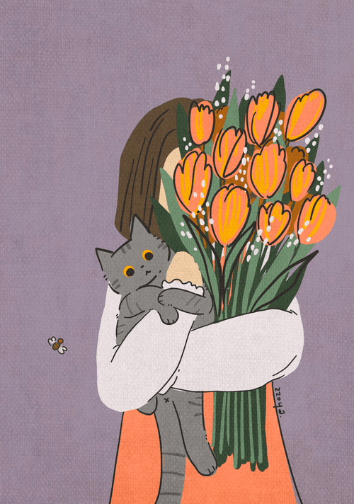 Cat and Flower 05