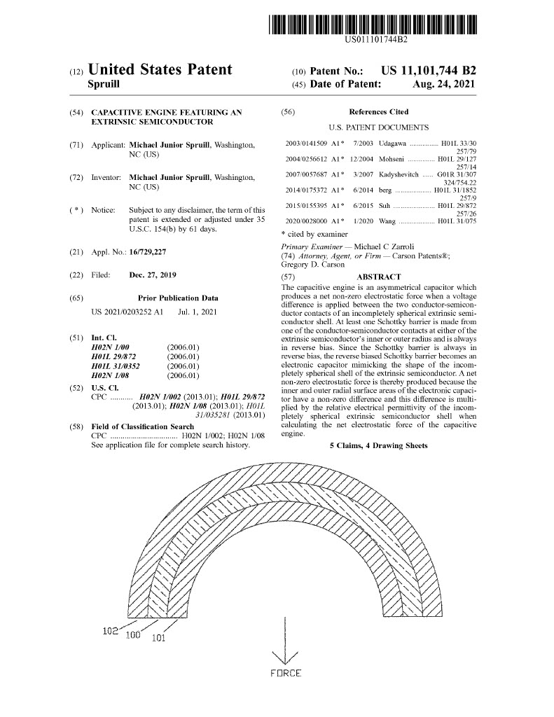 Patent License for Capacitive Engine Featuring An Extrinsic Semiconductor