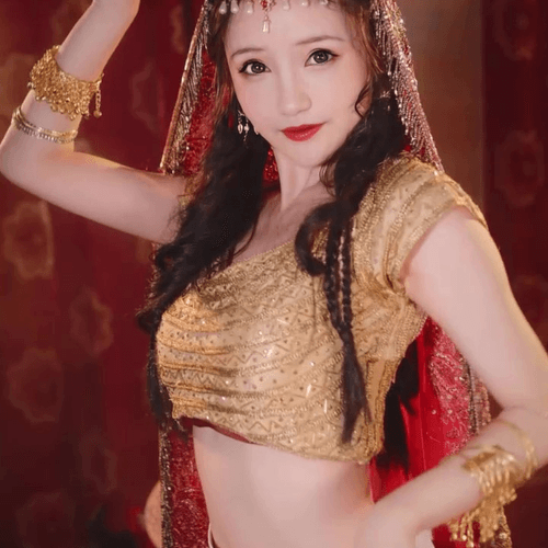 adorable sexy traditional oriental belly dancer girl dancing