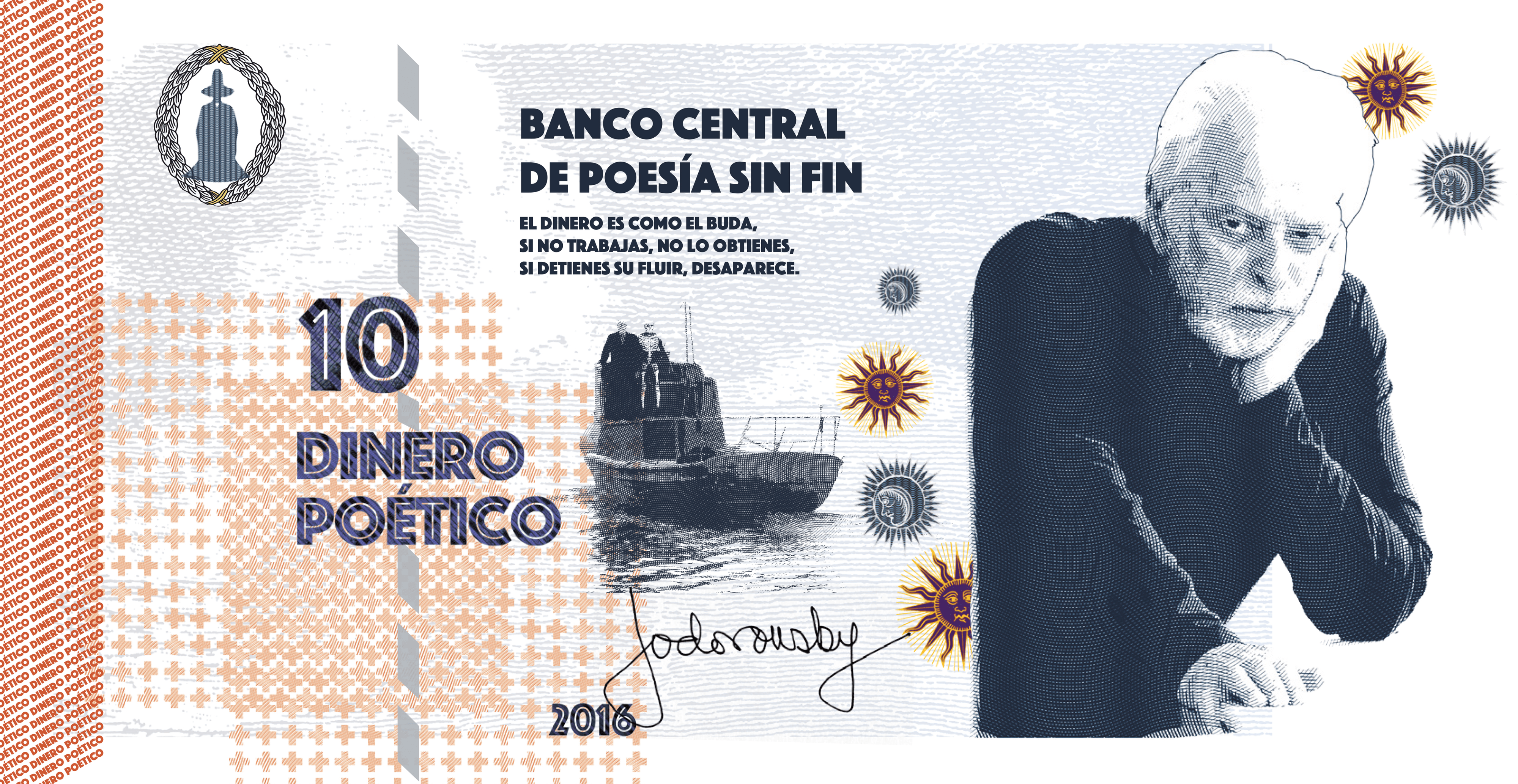 Banknote from 10 "Dinero Poético" by Alejandro Jodorowsky (front).
