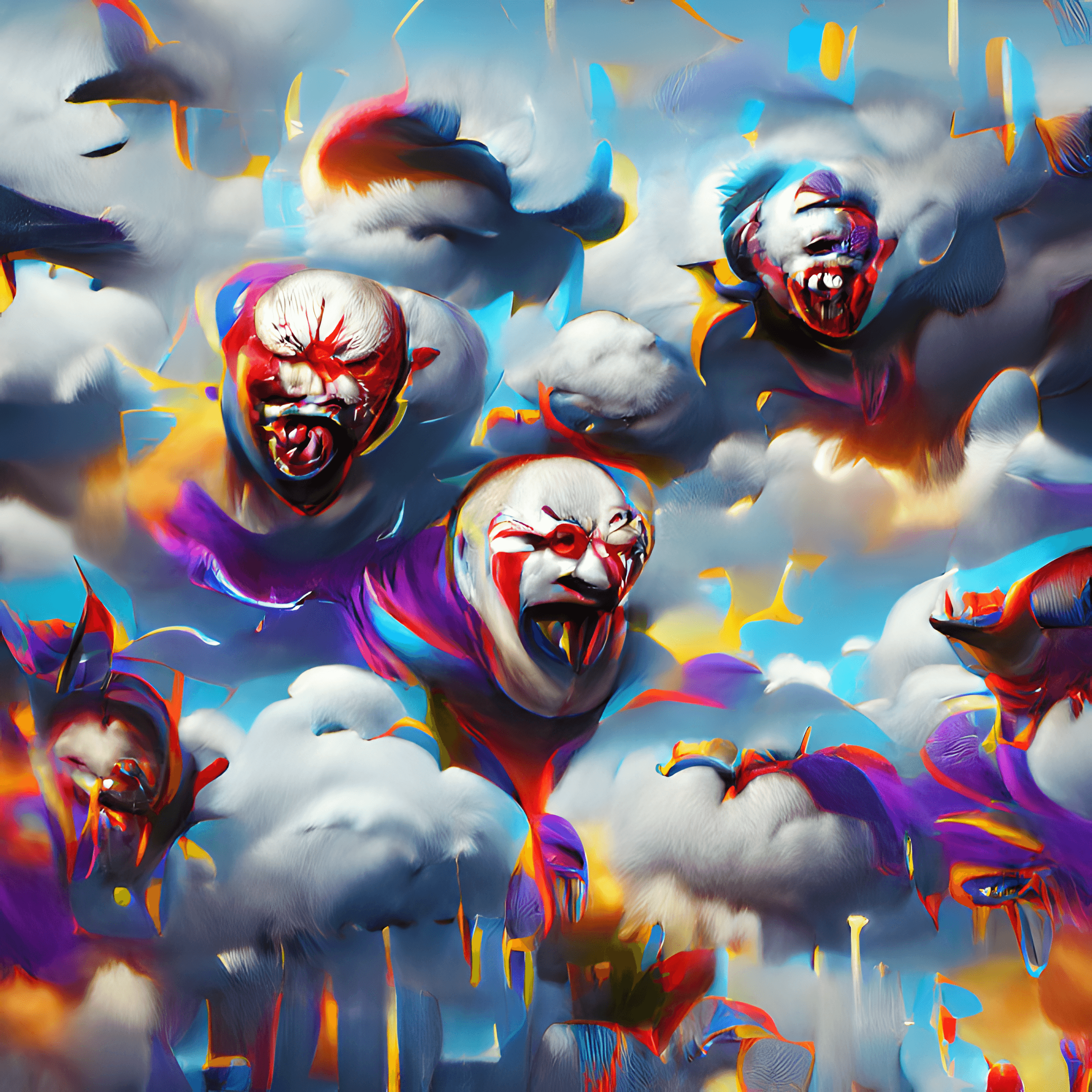 Evil Clown Faces Falling From the Sky