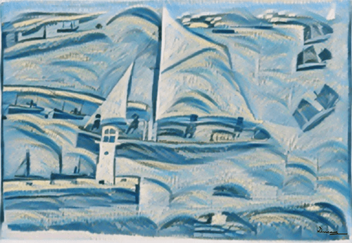 Penzance Harbour Entrance by Alfred Wallis in the style of Alice Rahon - art generated using Artificial Intellignece