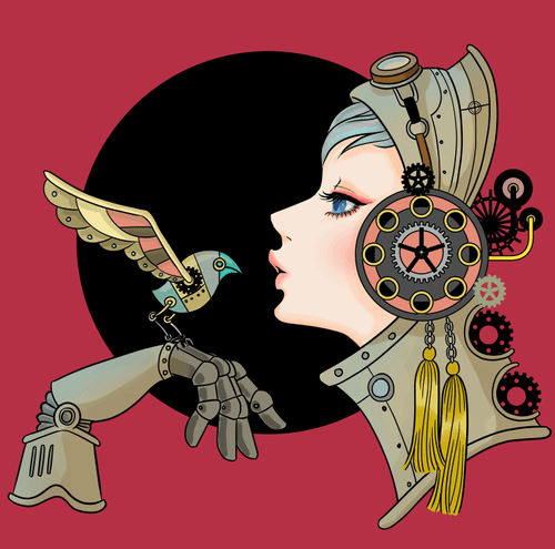 Steampunk girl with a bird