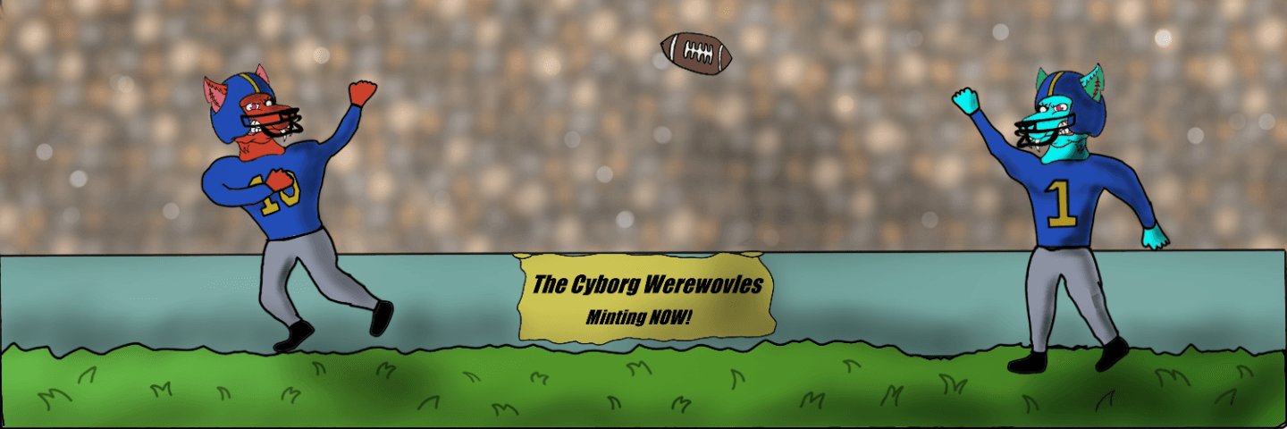 Two Werewolves Playing Football (Banner)