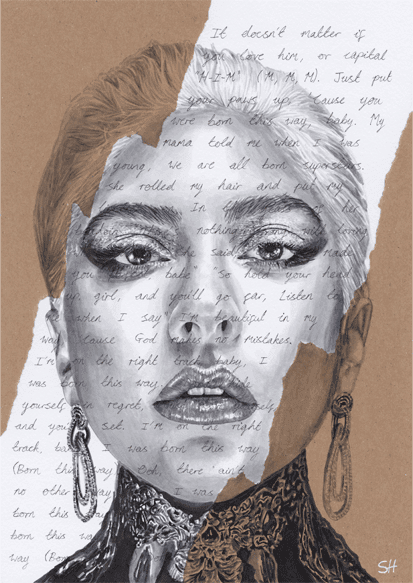 Lady Gaga ink drawing with Born This Way lyrics - Brown Paper Marker Pen  Portraits | OpenSea