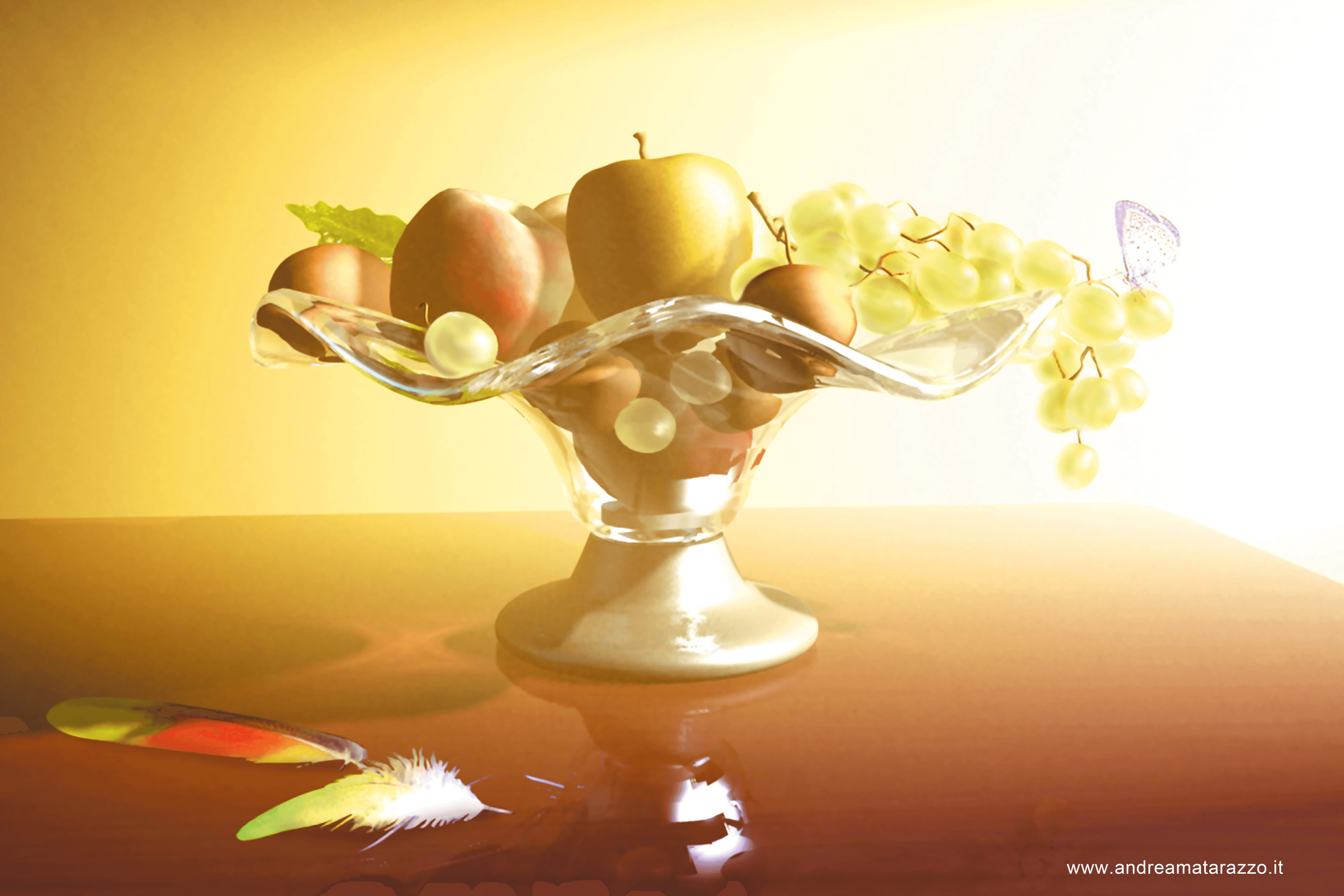 Basket of glass with fruits and batterfly 1