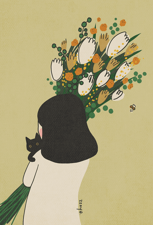 cat and flower