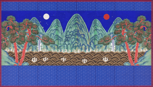 日月五峯圖 (Painting of five mountain peaks, the sun and the moon)