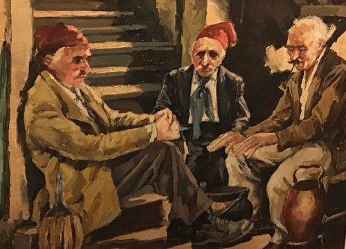 oil painting old men drinking ine smoking Italy www.crypto-casa.com