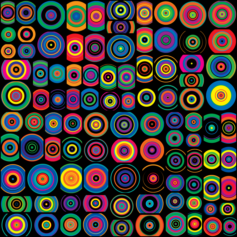 A lot of 100 Stupid Simple Circles - static PNGs