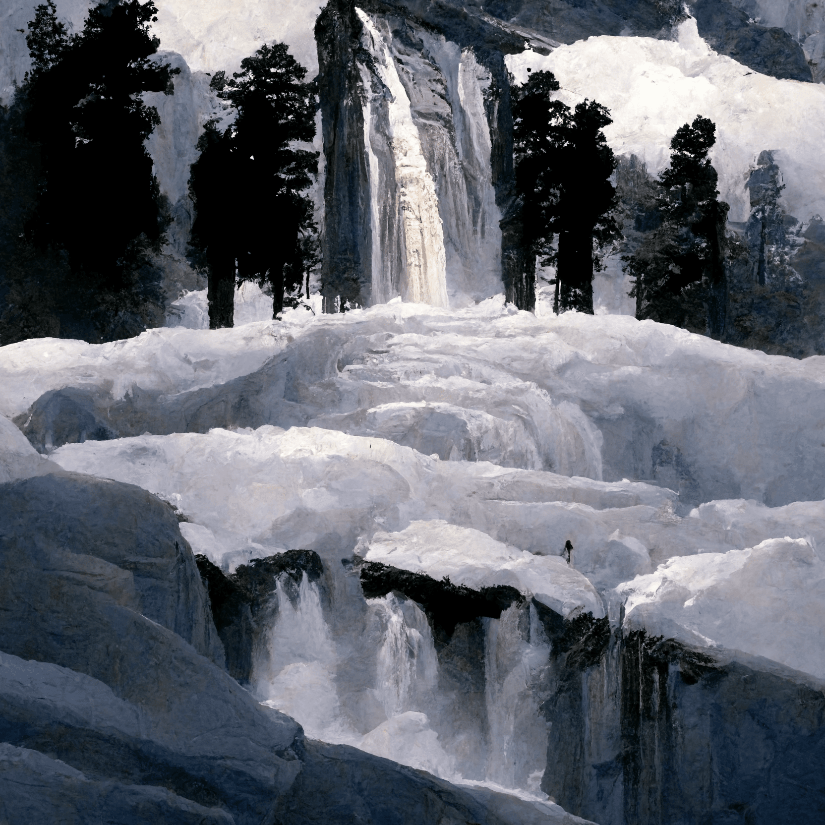 "Yosemite Falls in Snow"