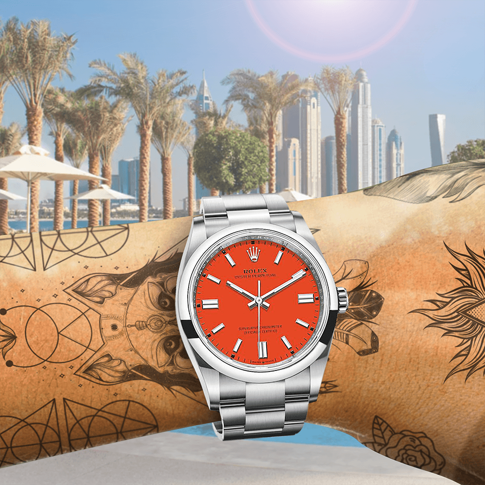 Red Face Rolex Oyster Perpetual 1 FIVE Palm Jumeirah The Wrist