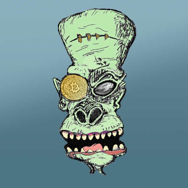GreyAlienEye One Eye Zombie Ape with bitcoin