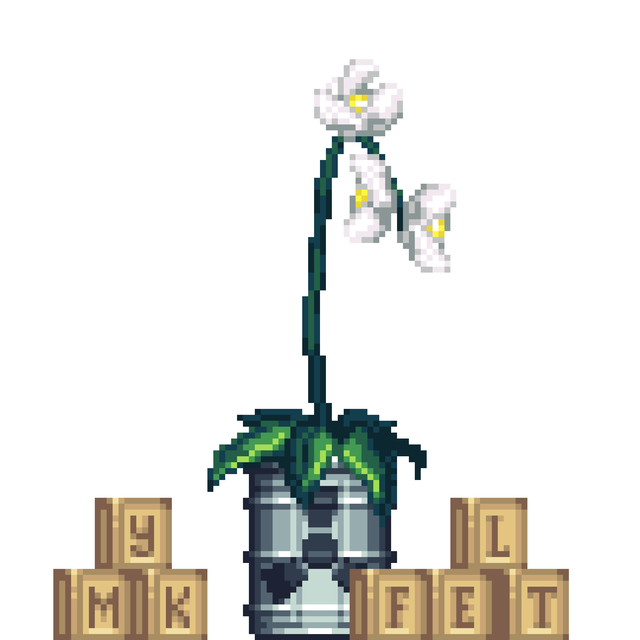 White Orchid in Radioactive Waste pot with Toy Cubes