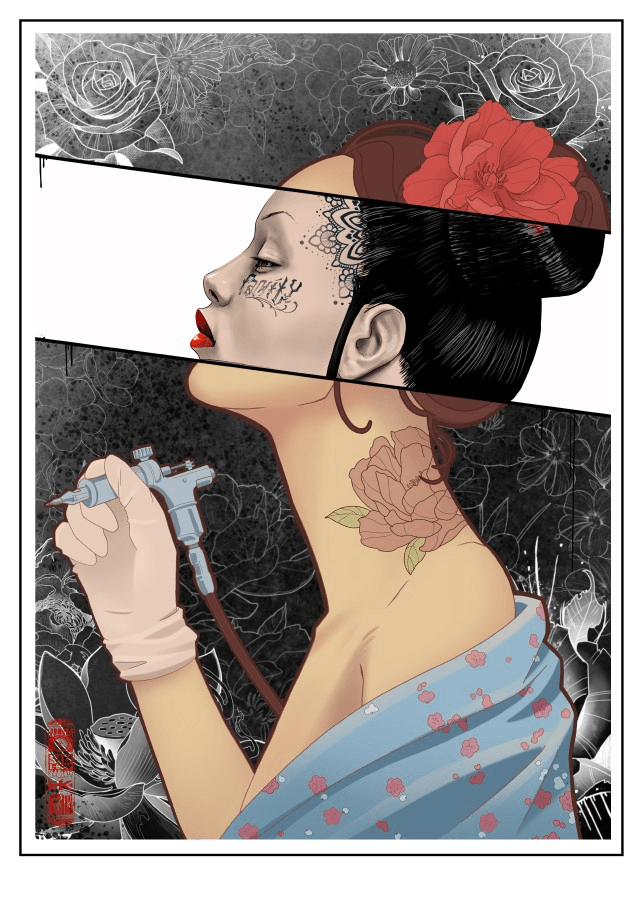Art Nouveau Comic Tattooist Geisha (original)