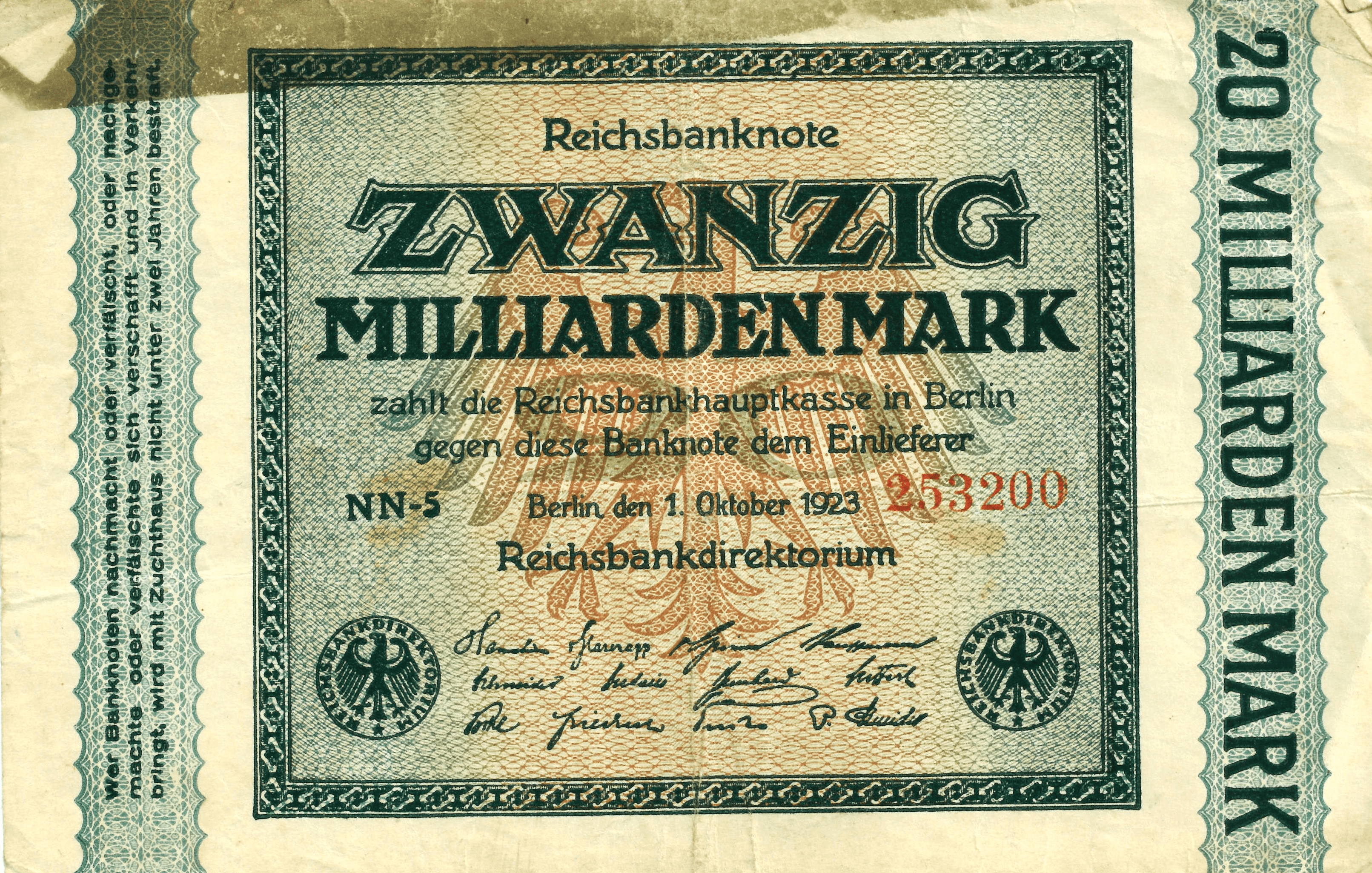 The Reichsbank 20.000.000.000 Mark Note