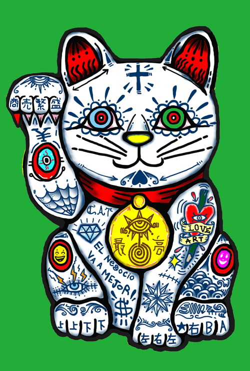 green cat Maneki-Neko #2