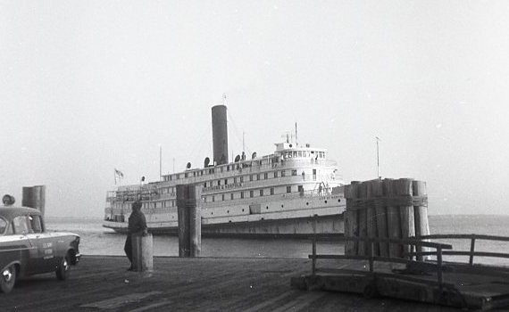 BW Black White Photo Steamship boat at the dock OldtimeNFTs.com